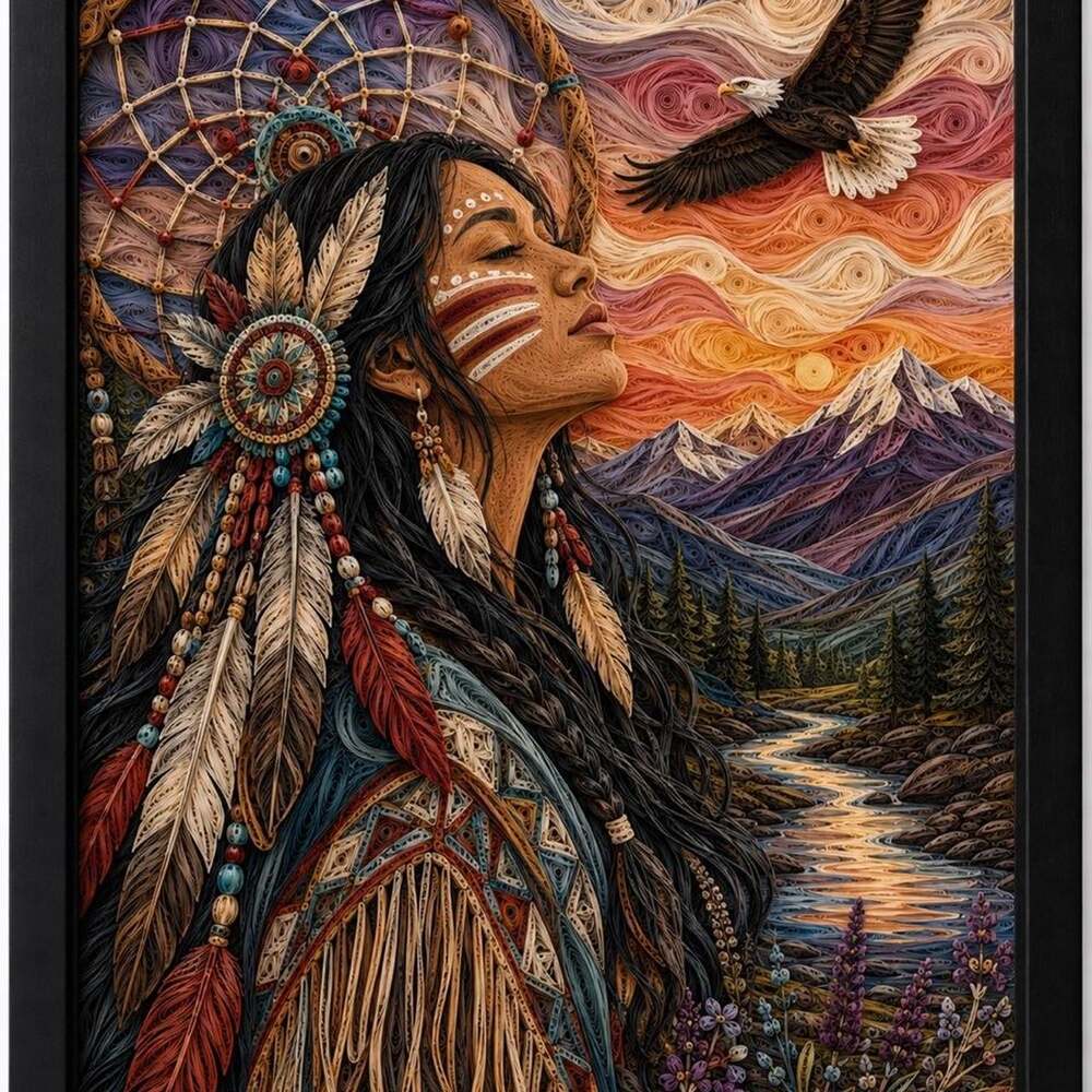 85 X 11 Black Framed Native American 3 D 51